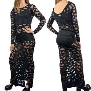 NWT & Other Stories Camo Burnout Ruched Long Sleeve Dress & Swim Cover Black 6